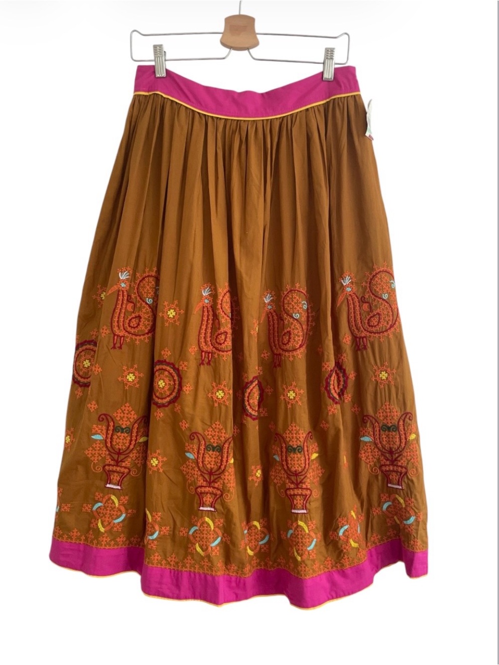 Boho Rooster Embroidered Full Skirt NWT Rustic Fall 8 WD NY Cottagecore Novelty